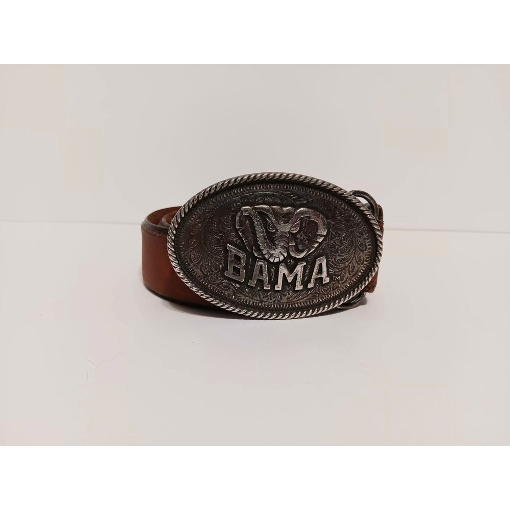 Silver Creek Brown Leather Belt Alabama Crimson Tide Buckle 38"